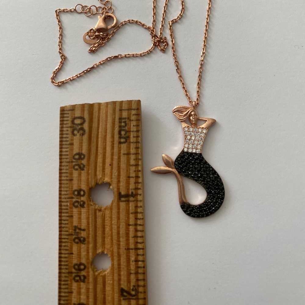 Mermaid 925 silver necklace black 14k rose gold plated - Picture 2 of 4